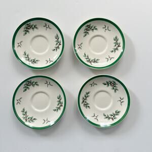 Spode Copeland Christmas Tree Saucers Set of 4 6” Vintage Green Trim Read